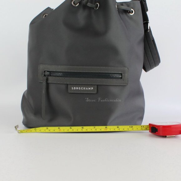 NEW LONGCHAMP Eco Recycled Bucket Bag, Gray, Drawstring Closure